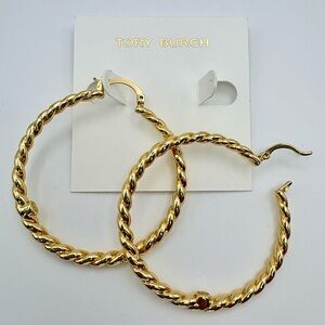 Tory Burch Miller T Hoop Earrings - Gold tone - New!